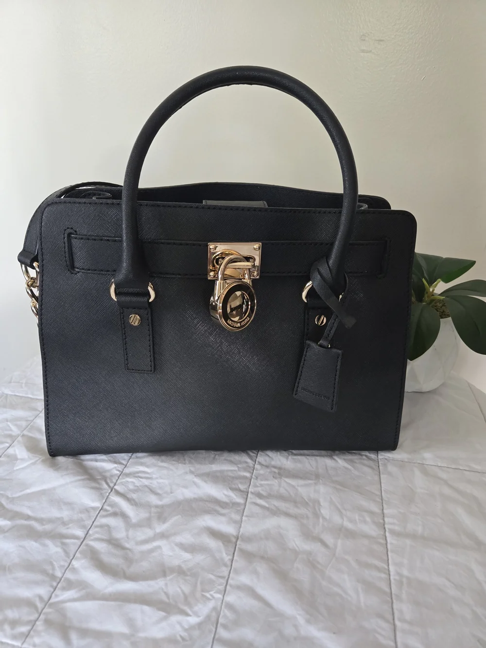 Michael Kors Black Saffiano Leather Satchel with Gold Hardware